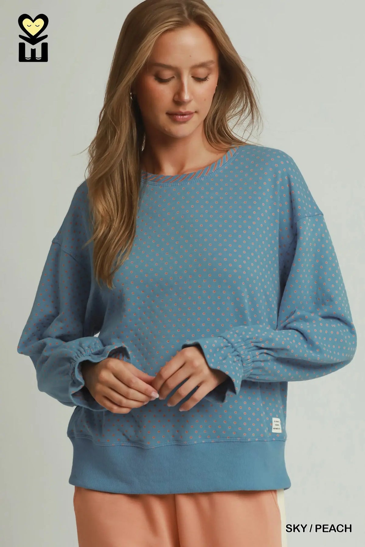SKY/PEACH Dotted Print Top