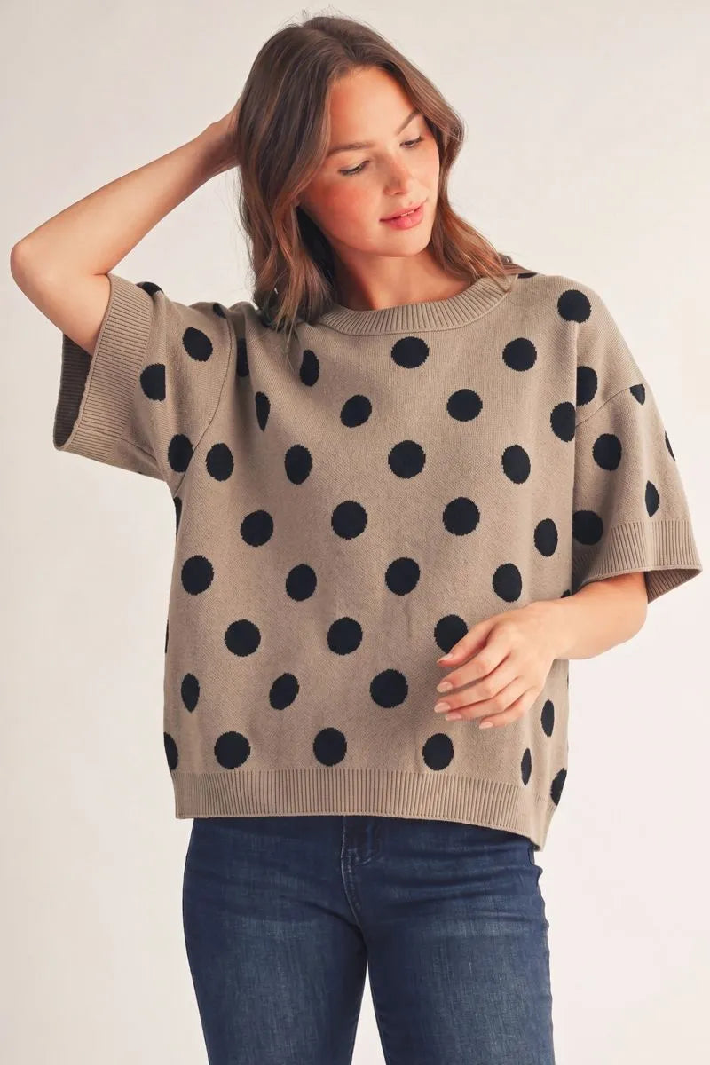 TAUPE POLKA DOT SWEATER