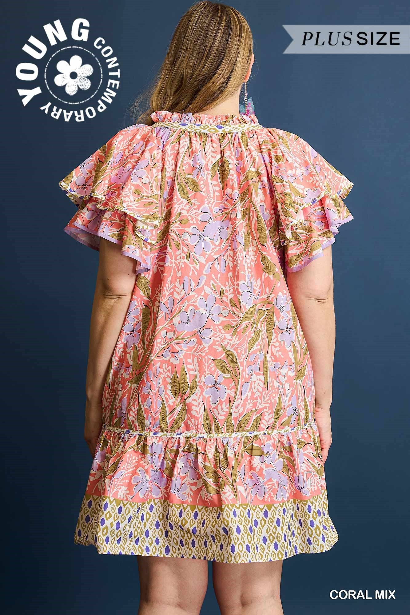 +Floral Ruffle Sleeve Dress