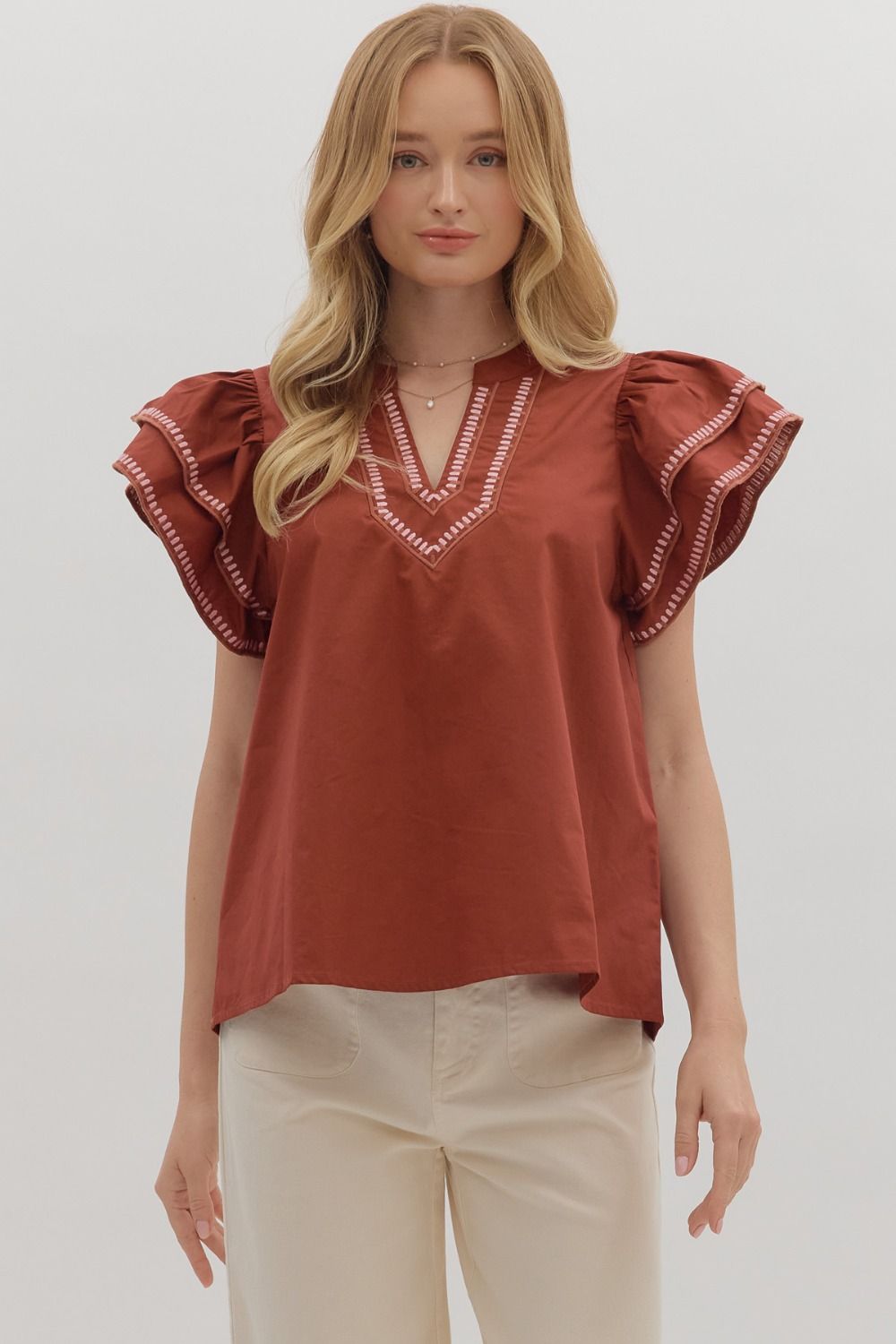 Brick Flutter Sleeve Top