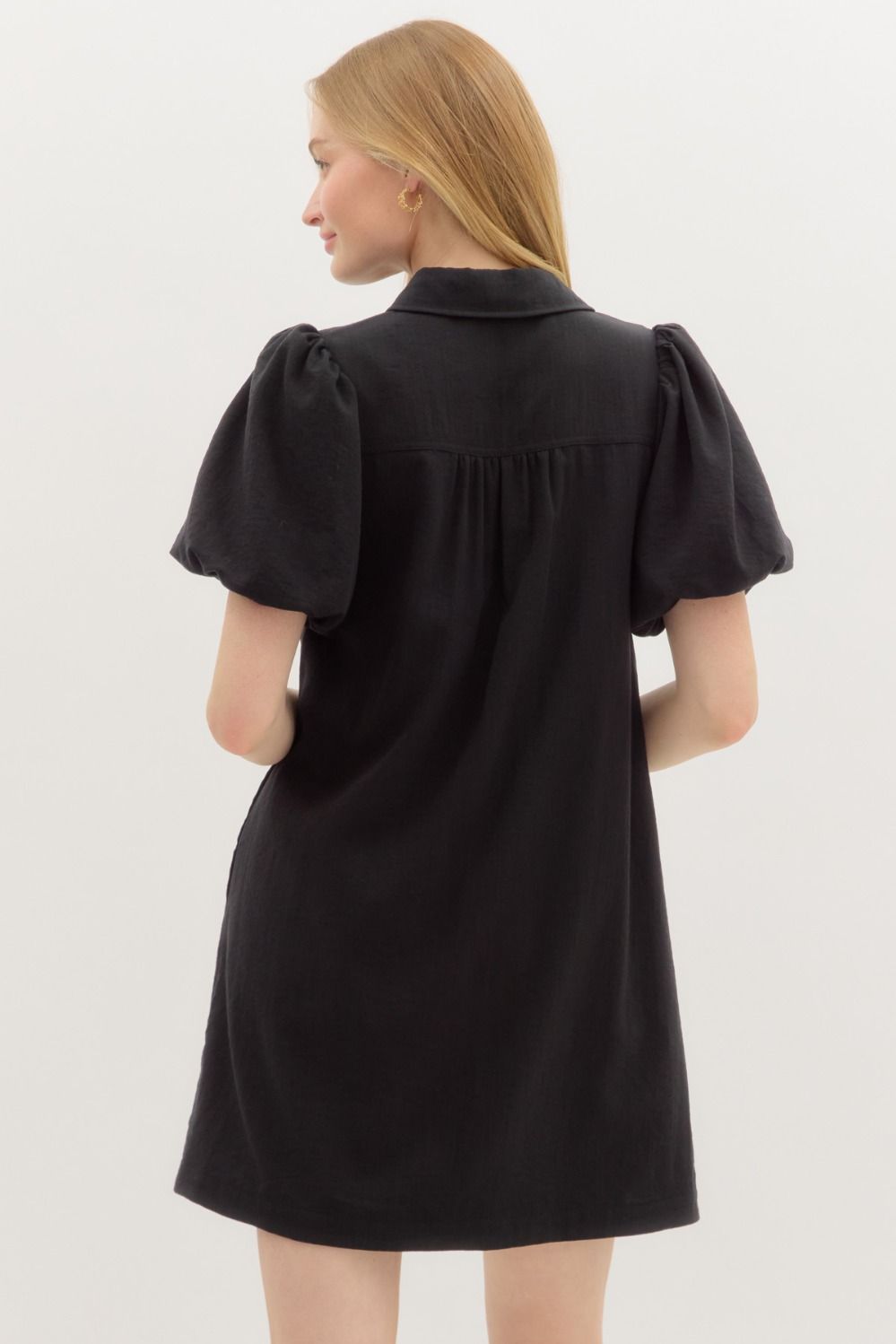 Black Bubble Sleeve Bow Dress