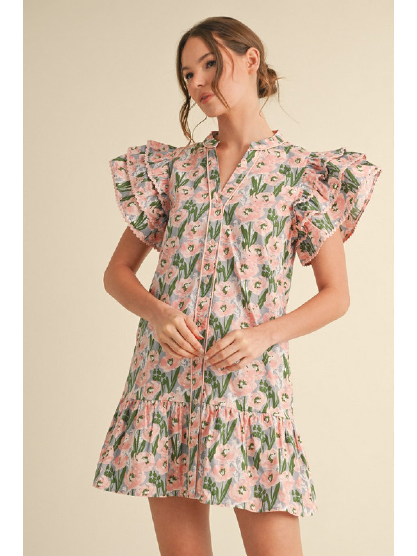 Floral Apricot Pink Dress