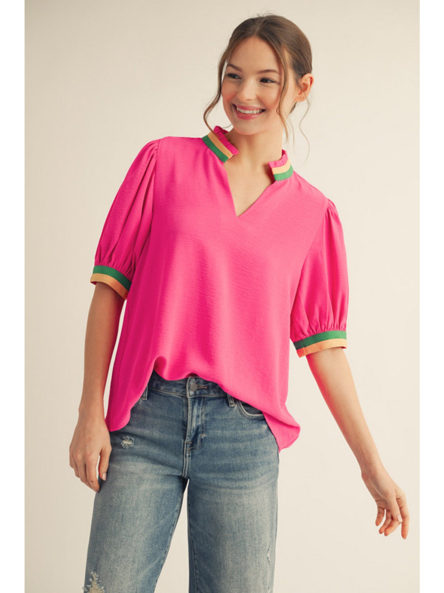 HOT PINK COLOR BLOCK TOP