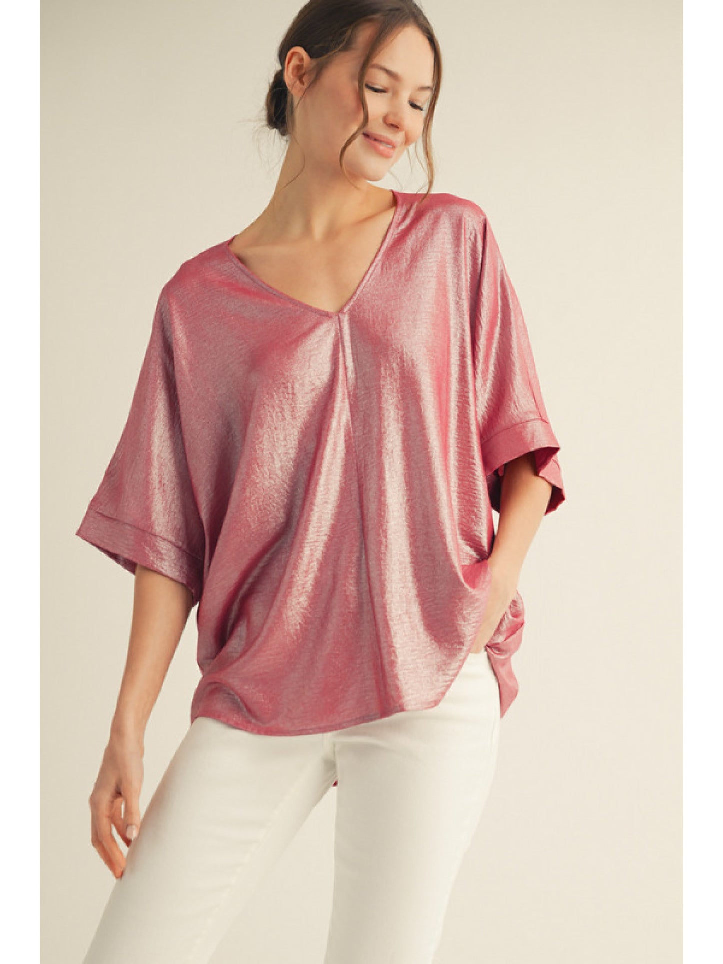 DROP SHOULDER METALLIC PINK