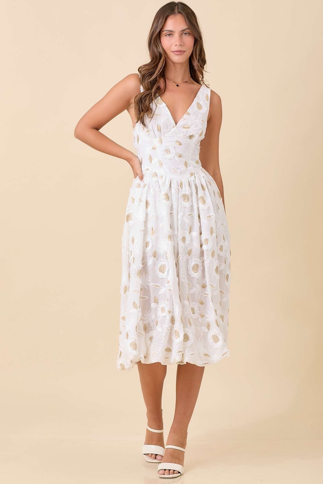 LOW V-NECK BUBBLE HEM DRESS