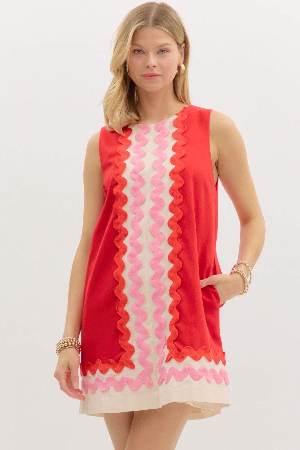 Red and Pink Ricrac Trim Dress