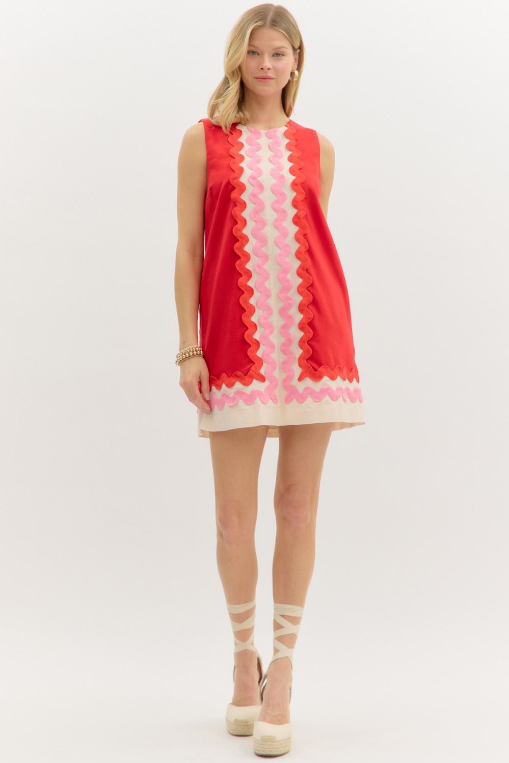 Red and Pink Ricrac Trim Dress