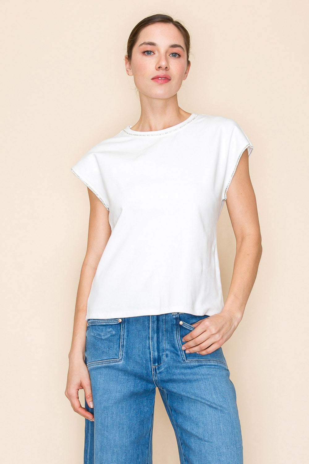 Ivory Sequin Neckline Top