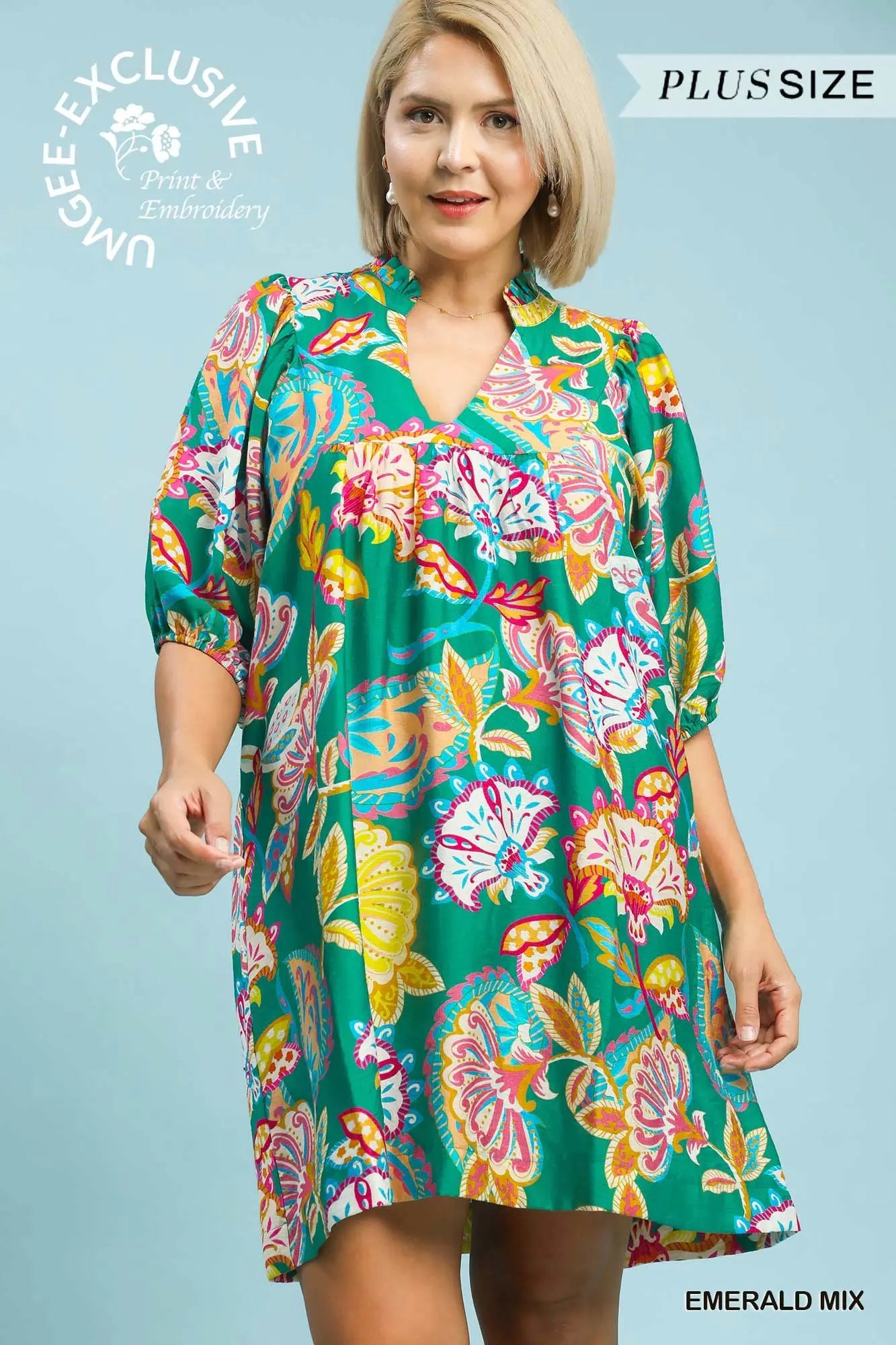 Abstract Print Puff Sleeve Babydoll Dress
