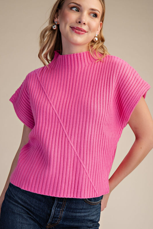 Ribbed Knit Vest Sweater, Pink