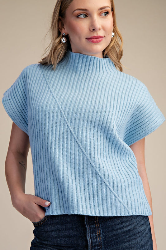Ribbed Knit Vest Sweater, Blue
