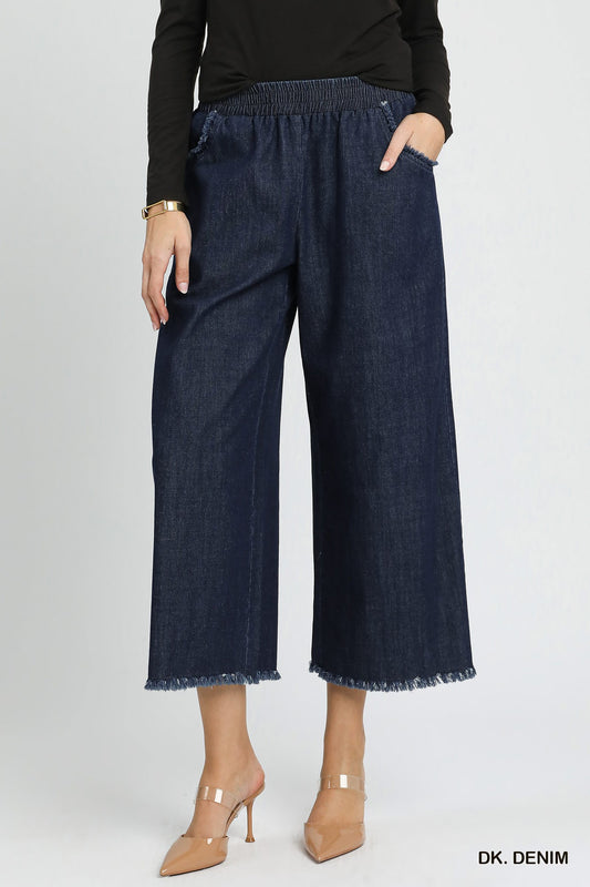 Dark Denim Fringe Hem Pants