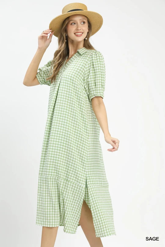 Sage Gingham Midi Dress