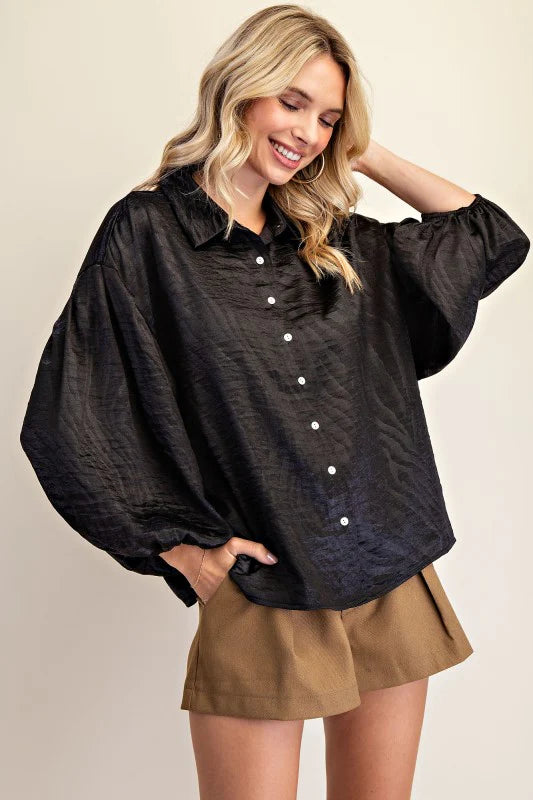 Black Collar Neck Button Down Shirt