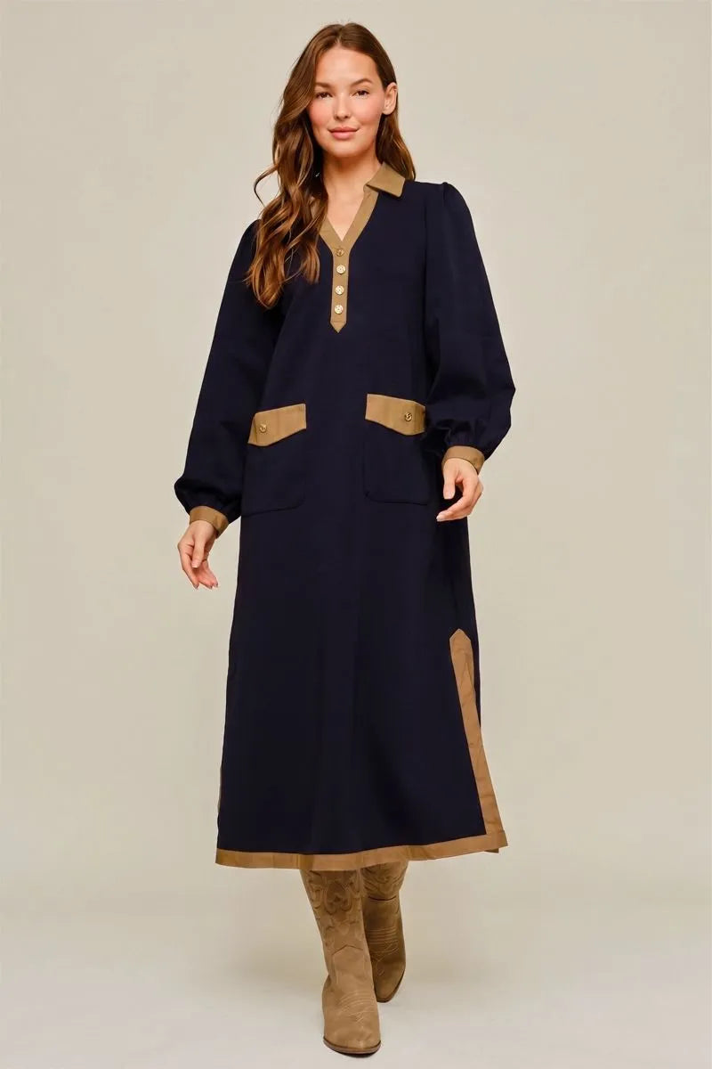 BLK MIDI DR W/CONTRAST