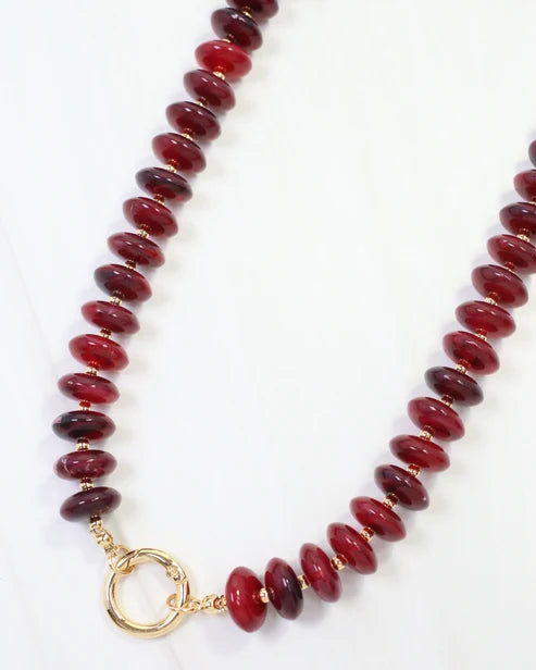 Branna Stone Necklace w/ Charm Toggle Burgundy