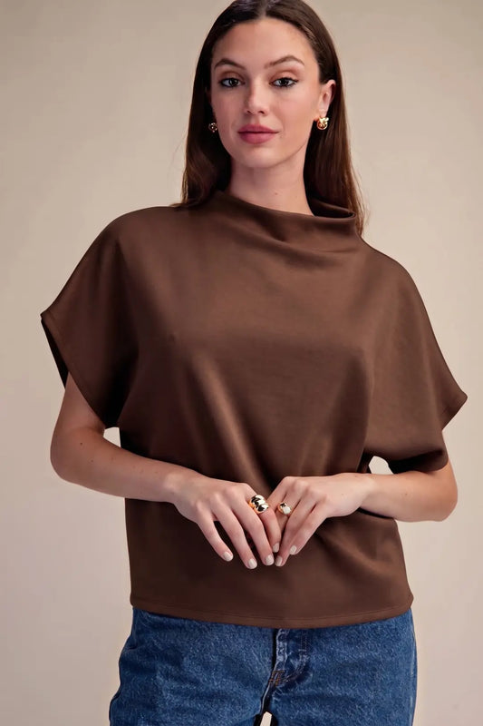 Mock Neck Batwing Sleeve Top