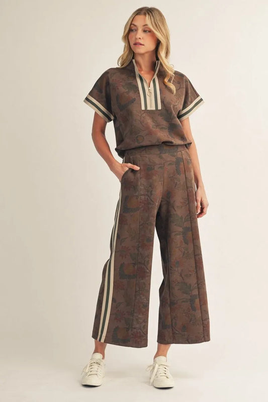 BROWN FLORAL SCUBA SET