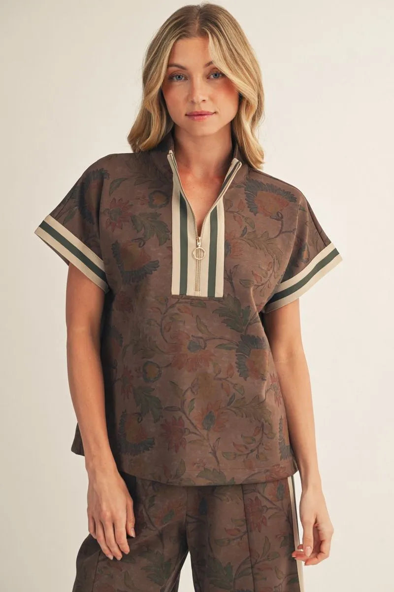 BROWN FLORAL SCUBA SET