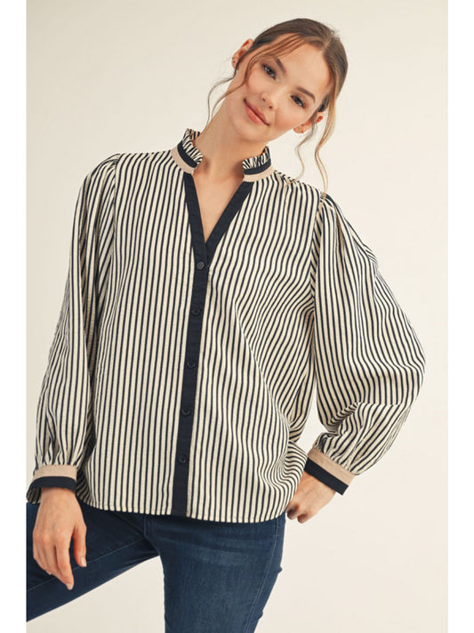Black Striped Button Down Top