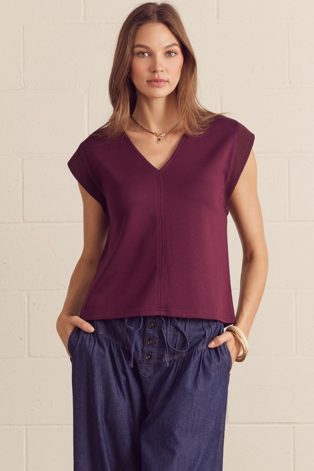 BURGUNDY CAP SLV TOP