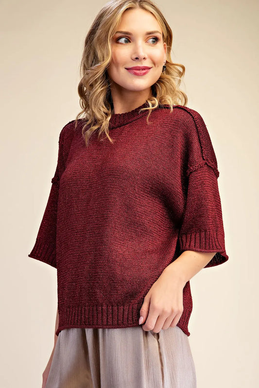 BURGUNDY LUREX METALLIC SWEATER