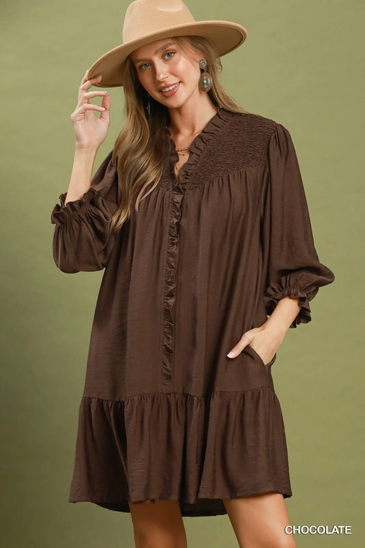 Smocked Ruffle Detail Tiered Mini Dress