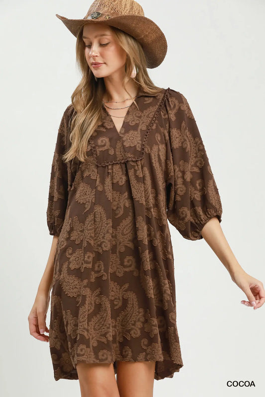 Paisley Print Puff Sleeve Babydoll Dr
