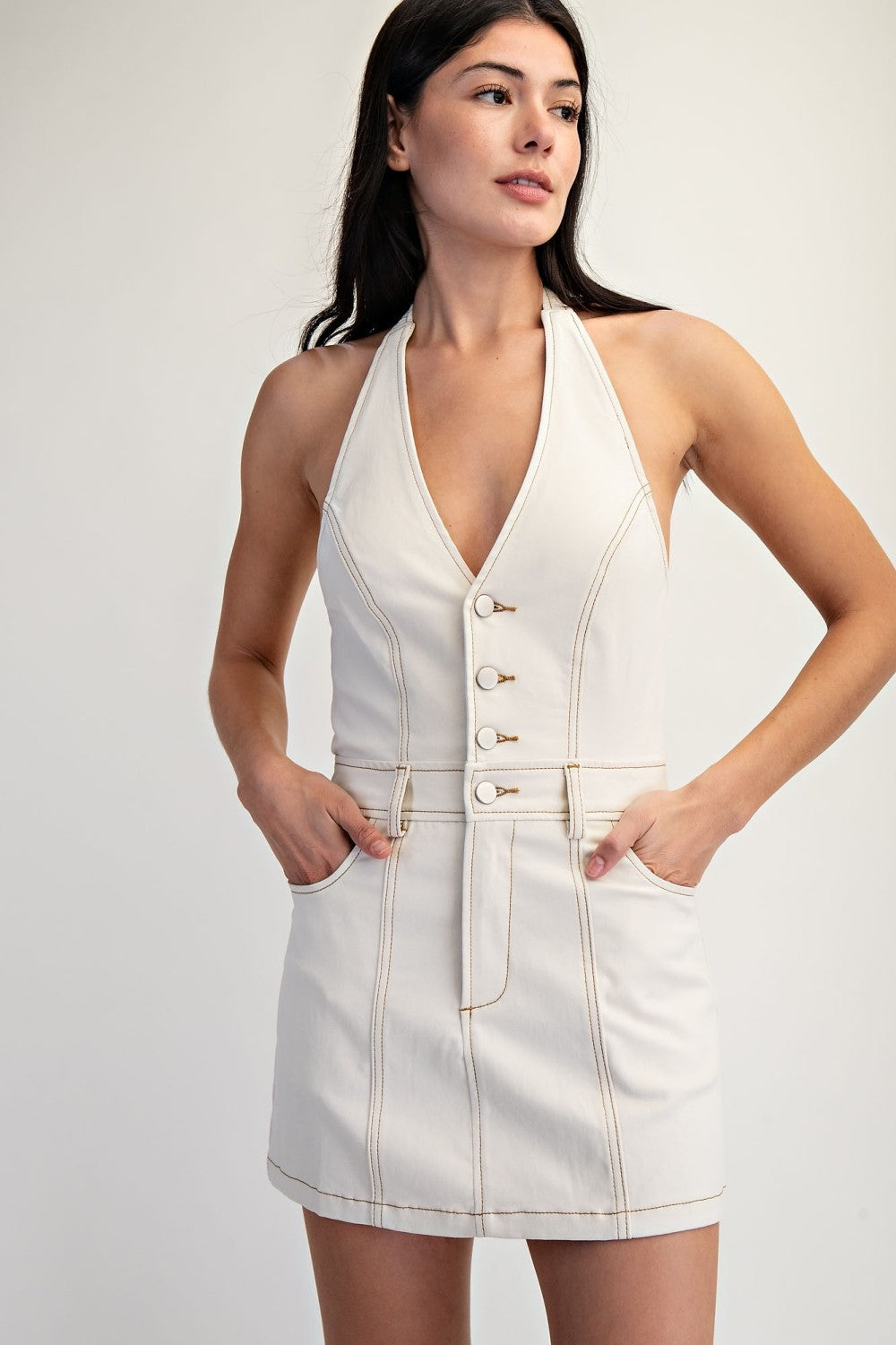 ECRU HALTER DRESS