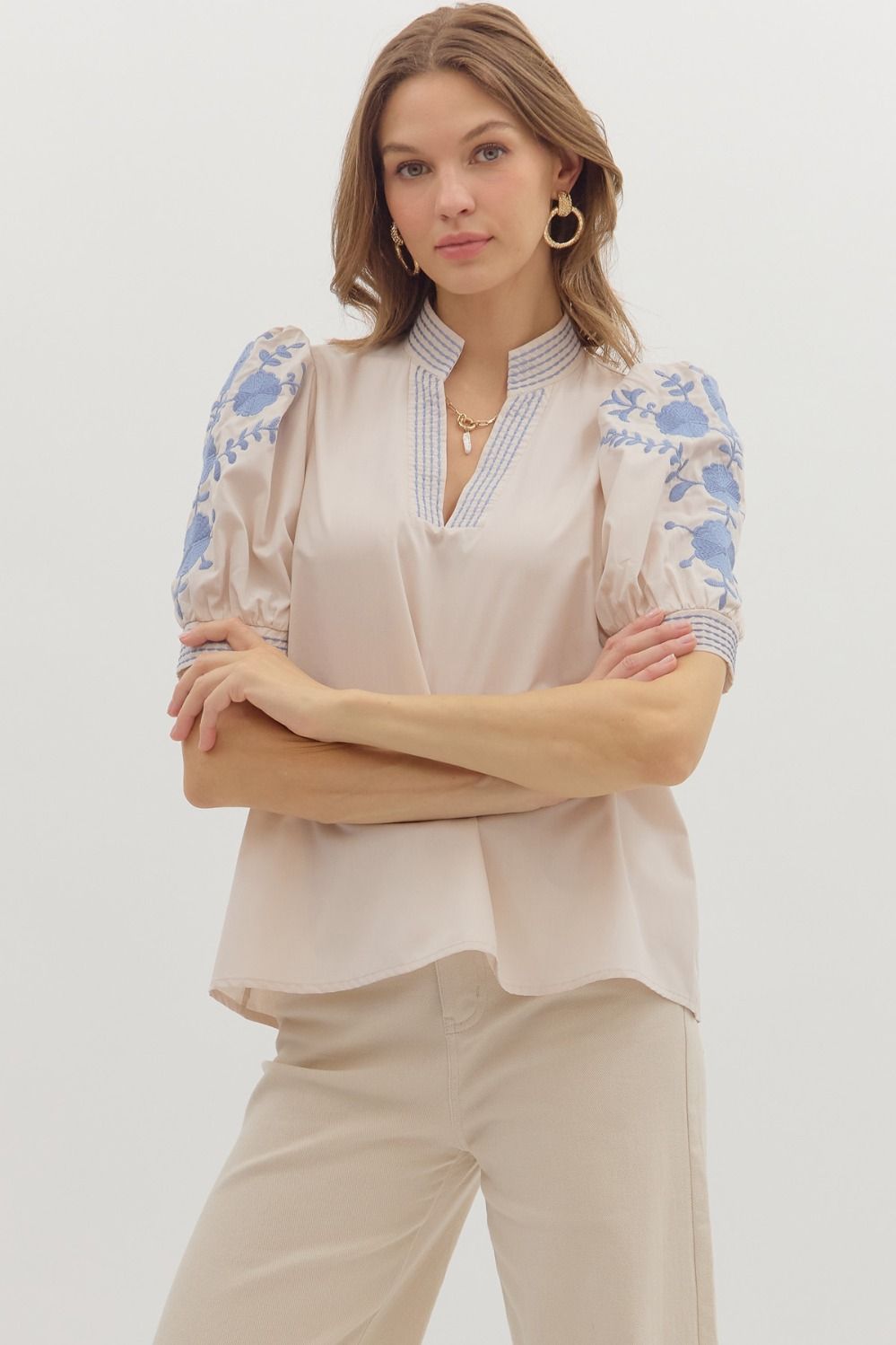 ECRU Top W/ Blue Details