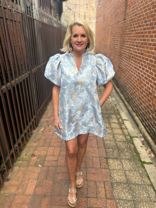 SKY BLUE PUFF SLV DRESS