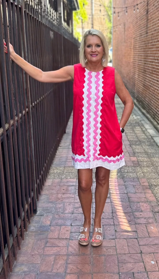 Red and Pink Ricrac Trim Dress