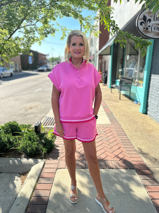 Pink Ruffle Trim Pullover Set