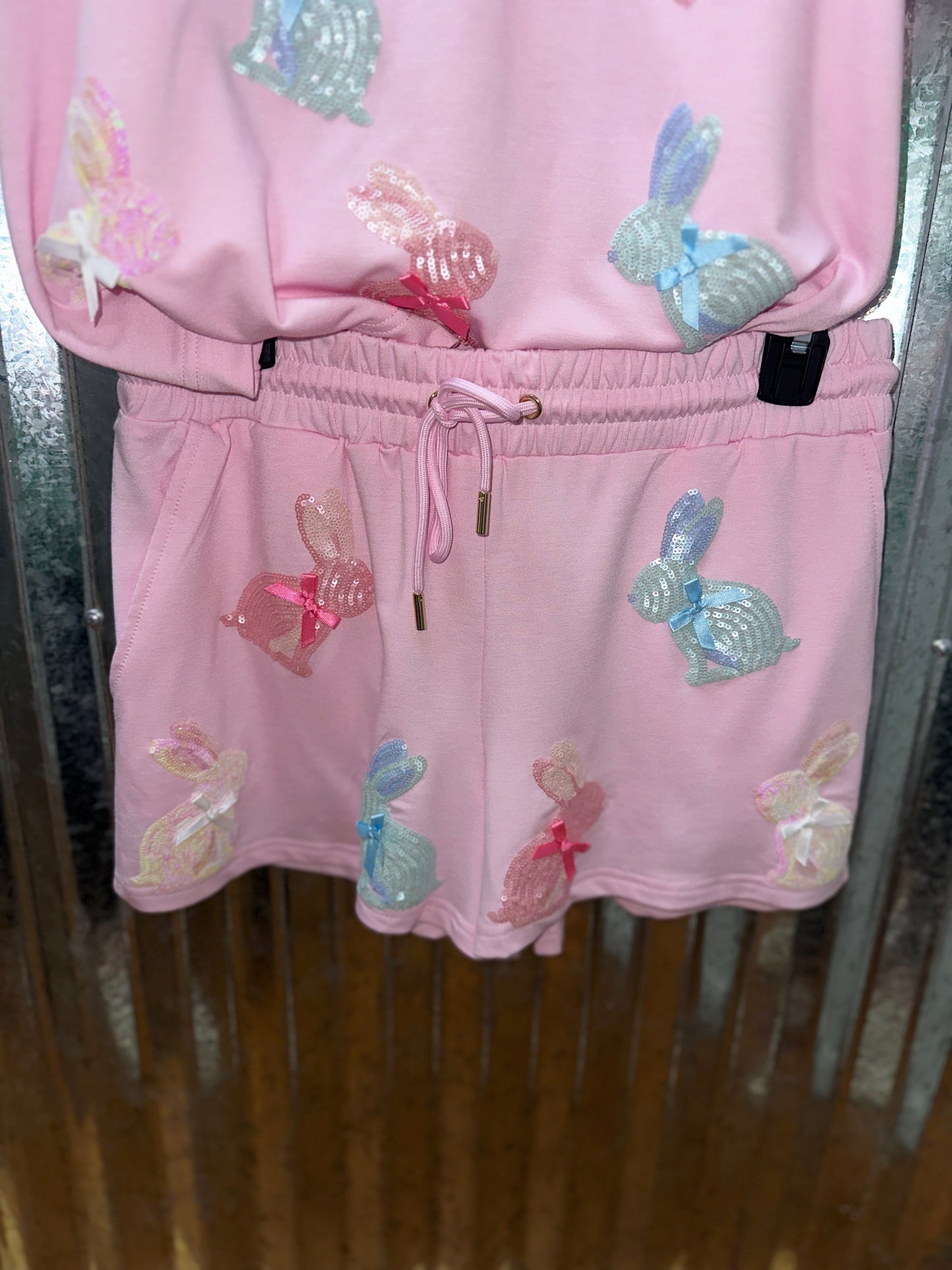 Sequin Bow Bunnies Pink Short Set