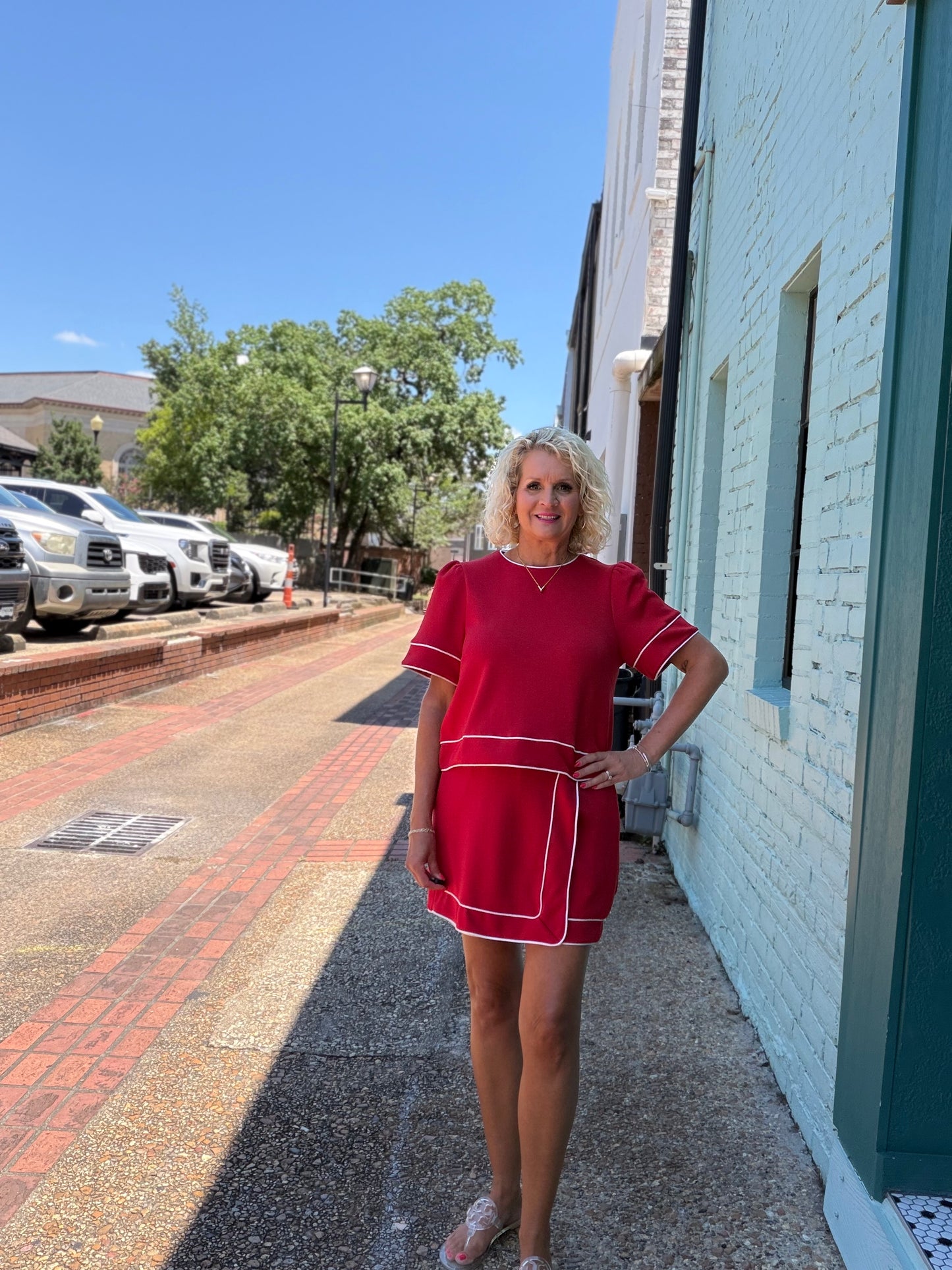 Red Skort set with white piping