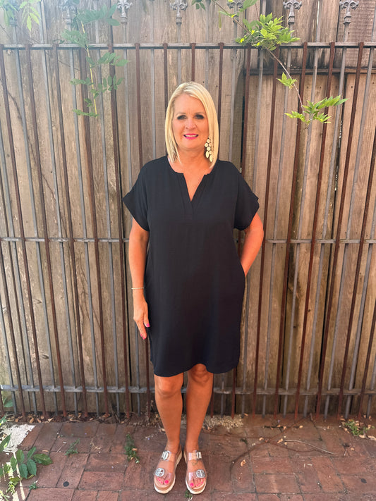 V-NECK SHIFT DRESS