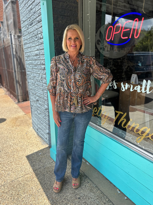 Paisley Print Peplum Blouse