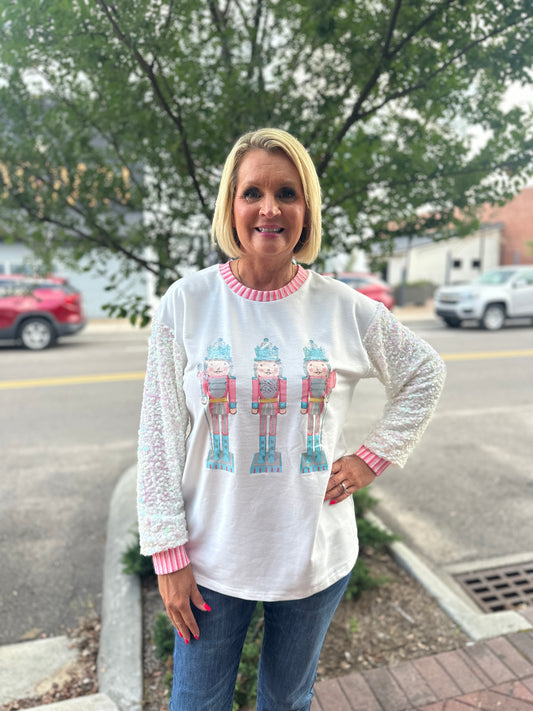 Glitter Nutcracker Sequin Sleeve Top