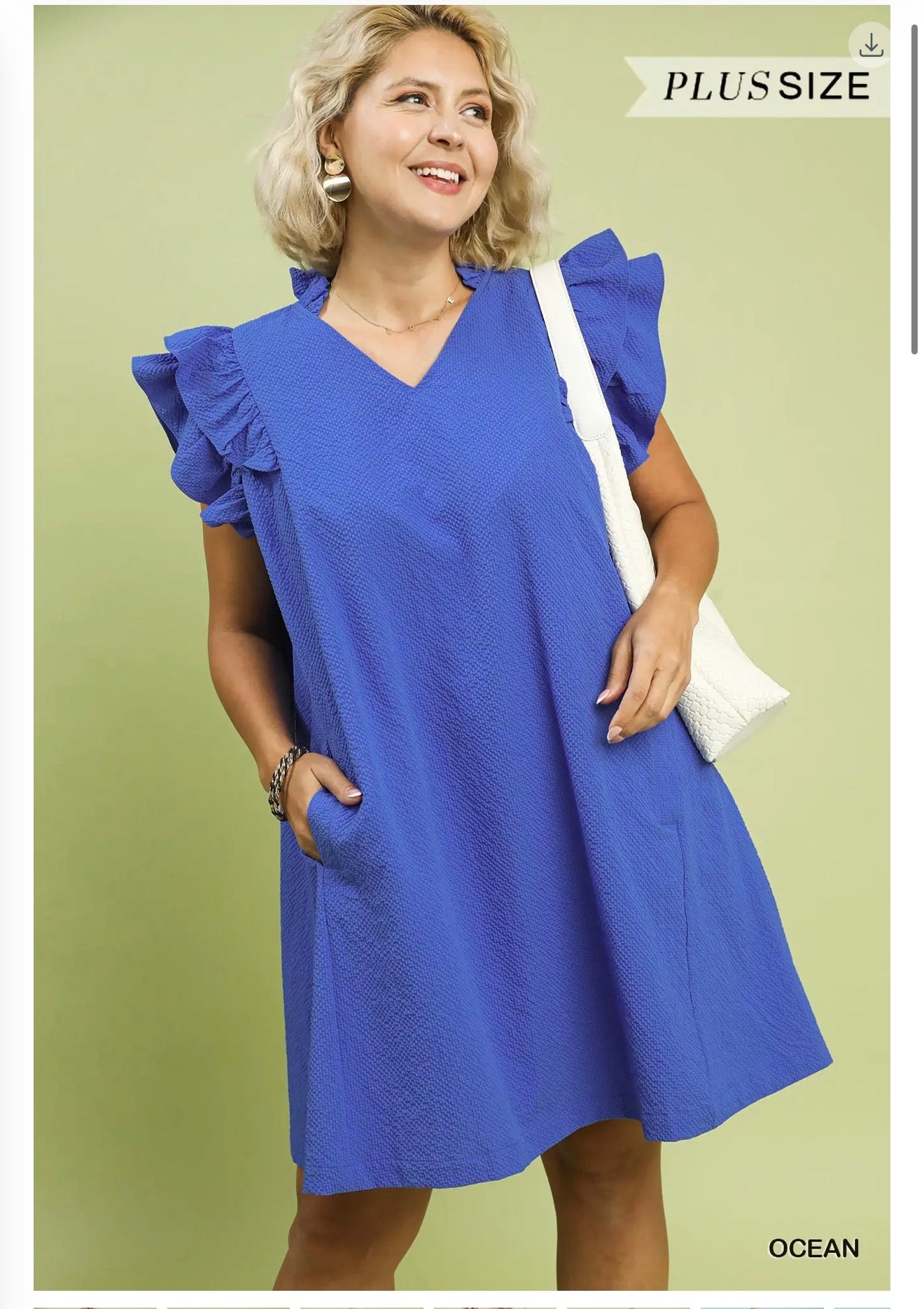+OCEAN Seersucker Ruffle Shift Dress