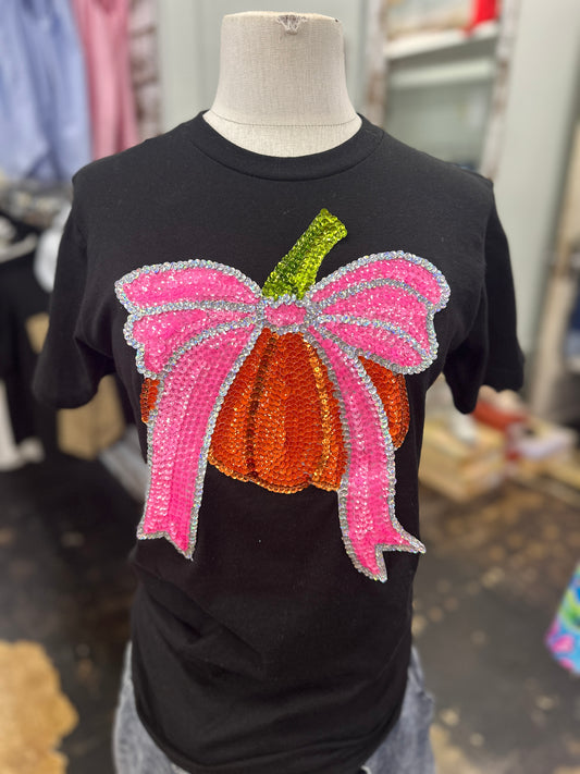Pumpkin Bow Sequin Tee