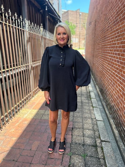 Long Puff Sleeve Shift Dress