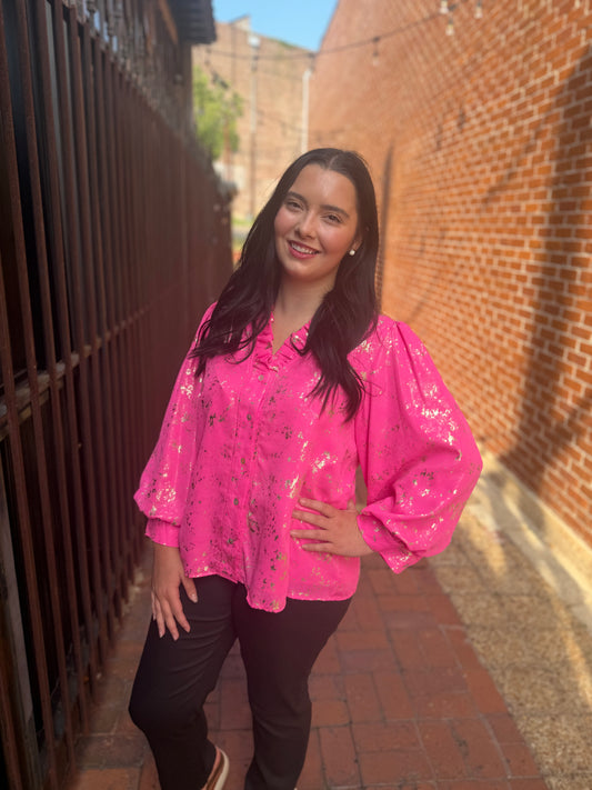HOT PINK&GOLD 3/4 SLV TOP