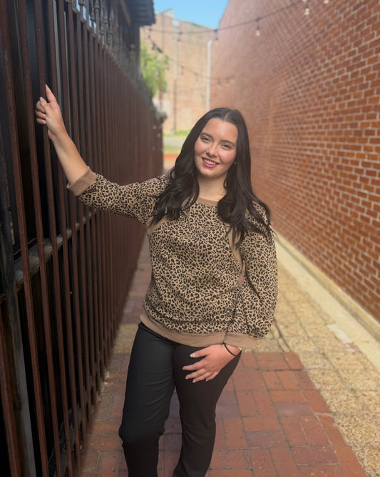 TAUPE Jacquard Round Neck Top