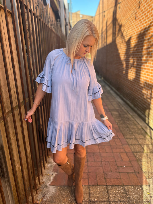 BLUE PLEATED DR