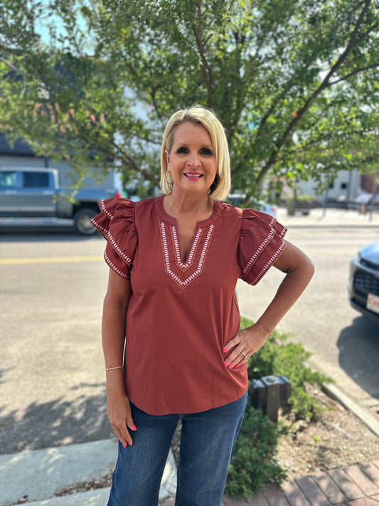 Brick Flutter Sleeve Top