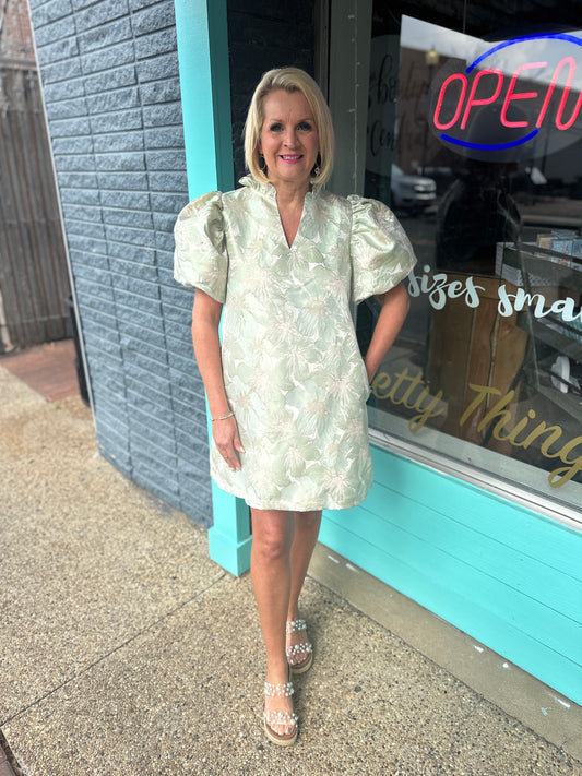 SAGE PUFF SLV DRESS
