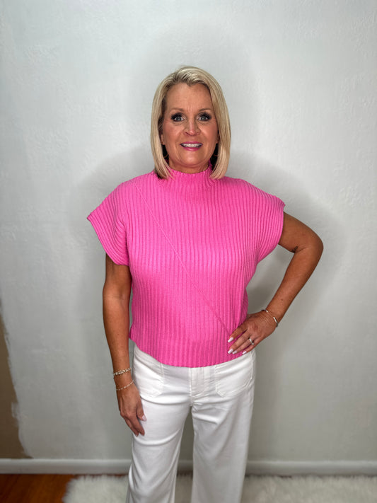 Ribbed Knit Vest Sweater, Pink