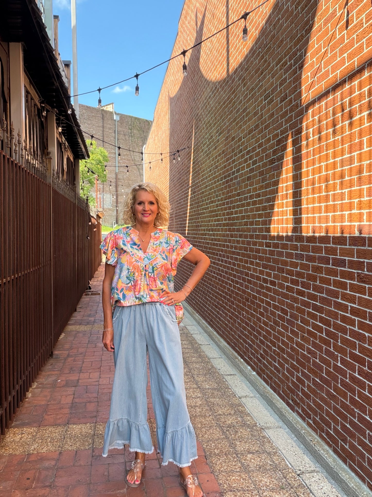 LT Washed Denim Wide Leg Pants