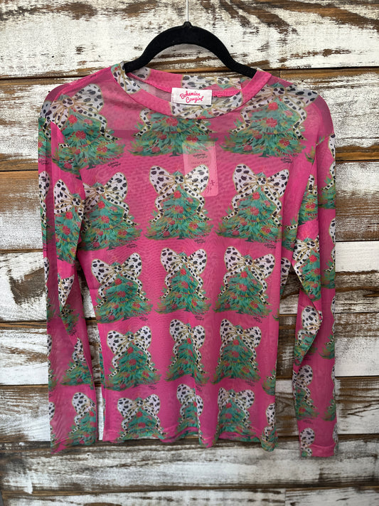 Pink Tree Mesh Top