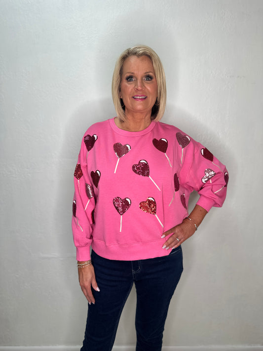 Sequin Heart Lollipops Top
